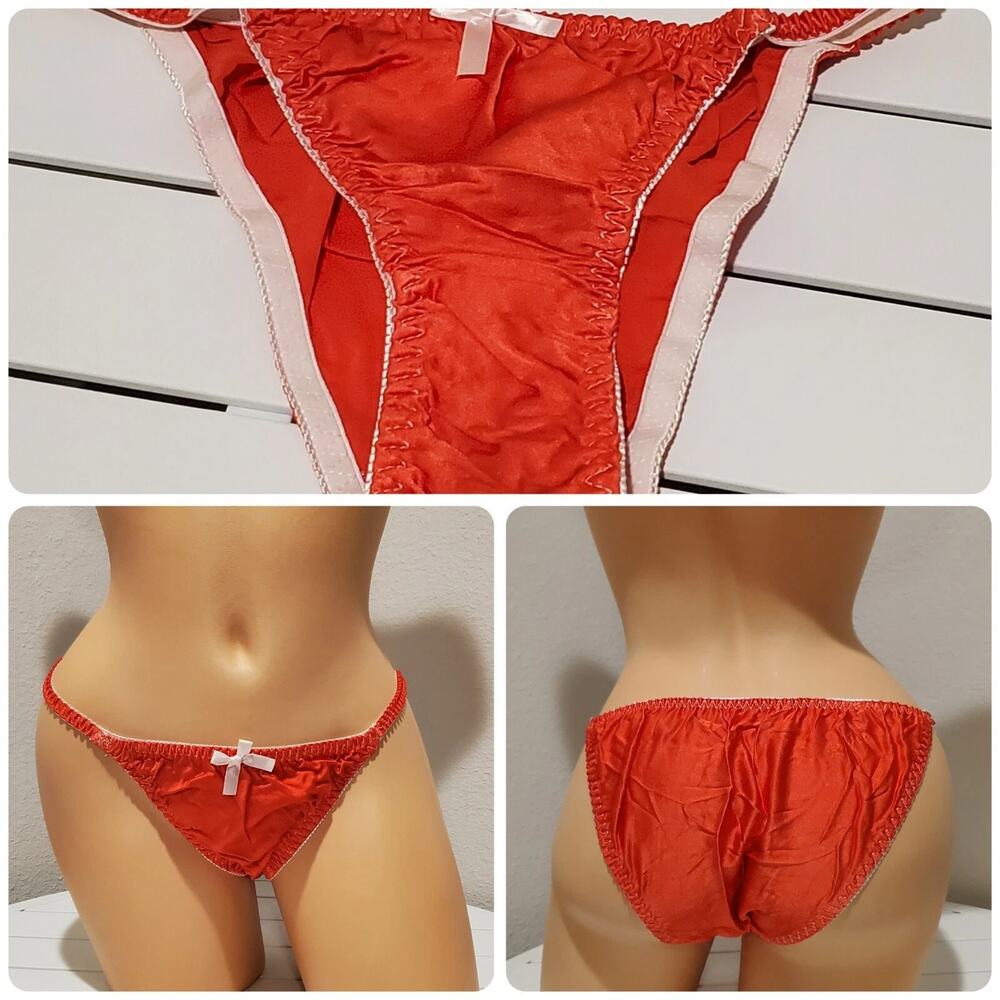 Liquid Satin String Bikini Panty Shiny Double Silk Gusset Pink Strawberry